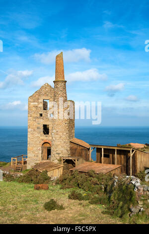 The old engine house at Wheal Owles tin mine near Botallack in Cornwall, UK. this building was used in the Poldark tv series Stock Photo