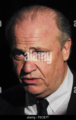 Retiring U.S. Sen. Fred Dalton Thompson, 60, speaks with reporters during a victory party for his newly-elected replacement late Tuesday, Nov. 5, 2002 in Nashville, TN, USA. Thompson died from lymphoma at age 73 on Sunday, Nov. 1, 2015 in Nashville. The folksy Tennessee lawyer first rose to prominence in 1973 as Republican counsel on the Senate Watergate Committee. In addition to his career in politics, Thompson was a radio personality and Hollywood actor perhaps best known for his television role as District Attorney Arthur Branch on NBC's 'Law & Order.' (Apex MediaWire Photo by Billy Suratt) Stock Photo