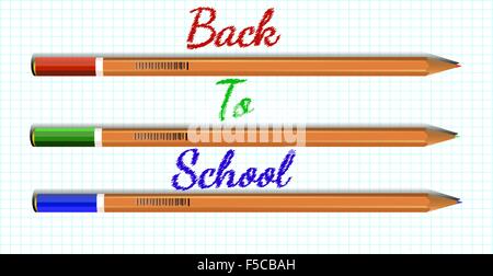 Colored pencils on a sheet of paper and inscription Back to School.Vector Stock Vector
