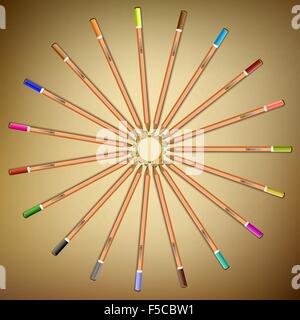 Multi-colored pencils laid out in a circle on the paper.Vector Stock Vector