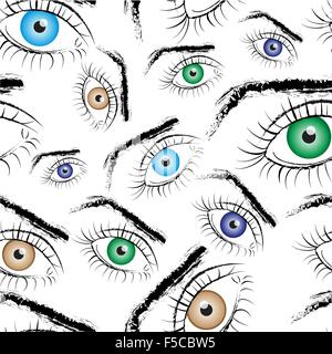 Seamless pattern consisting of painted eyes Stock Vector