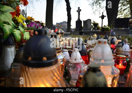 grave lights in the cemetery Stock Photo