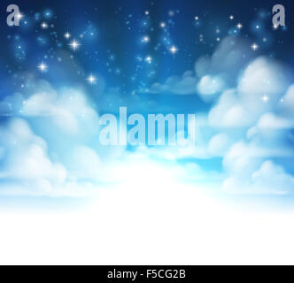 Sky background with clouds and stars. Fades to white at the bottom for easy use as border design or header.