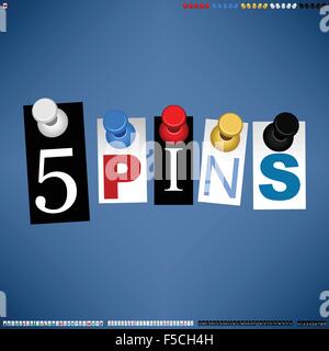Pushpin 5 Pins with Customizable Word Vector Stock Vector