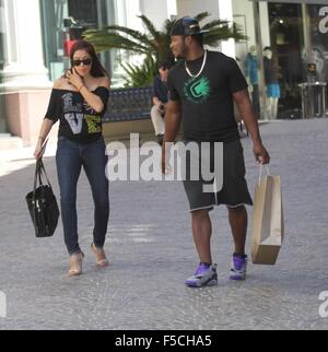 Baseball player Yasiel Puig and girlfriend, Andrea de la Torre shopping in Beverly Hills  Featuring: Yasiel Puig, Andrea de la Torre Where: Los Angeles, California, United States When: 31 Aug 2015 C Stock Photo