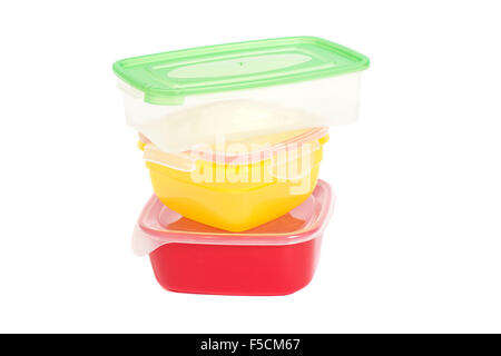 Stack of food plastic containers isolated on white Stock Photo