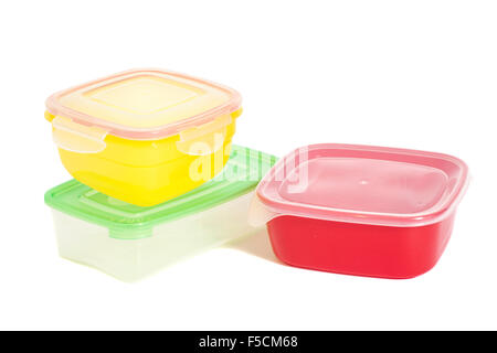 Stack of food plastic containers isolated on white Stock Photo