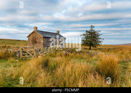 Moody skies over an old abandoned cottage on Dartmoor in Devon Stock Photo