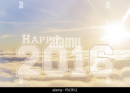 Happy new year 2016 clouds and sun Stock Photo