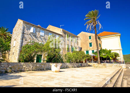 Old stone street in town of Vis, Dalmatia, Croatia Stock Photo