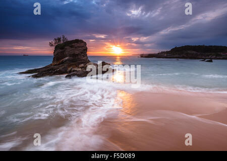 El Camello Beach by sunrise, Santander, Cantabria, Spain. Stock Photo