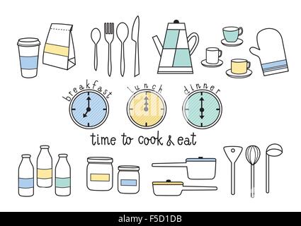 time to cook and eat breakfast, lunch, dinner Stock Vector