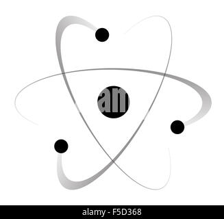 Abstract atom with three orbiting electrons and their path over a white background Stock Photo