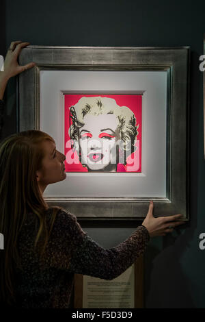 London, UK. 02nd Nov, 2015. An Andy Warhol Marilyn Monroe on the Haynes Fine Art of Brodway stand - Winter Olympia Art & Antiques Fair- in its 25th year the fair plays host to 22,000 visitors who come to see over 30,000 pieces for sale from the 120 hand-picked dealers valued frpom £100-£1m.  The fair runs from 2-8 November 2015, opening with the Collector’s Preview Reception on 2 November at 5pm.. Credit:  Guy Bell/Alamy Live News Stock Photo