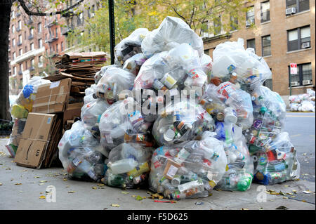 New York, USA - November 15, 2012: Streets filled with garbage bags on the sidewalk due to the superstorm Sandy. November 15, 20 Stock Photo