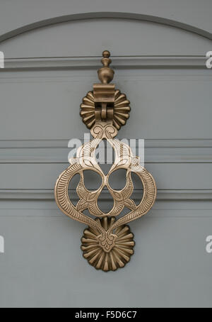 Typical Moroccan style designs and patterns adorn the ceiling and walls of the Riad. Stock Photo