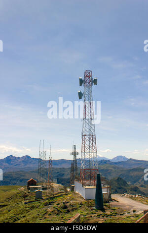 Communication antennas on the crest of the Andes above Papallacta in Ecuador allowing communication between Quito and the Amazon Stock Photo