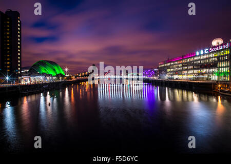 River clyde at night with armadillo, BBC Scotland Stock Photo