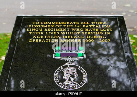 Memorials to the fallen, in St John's Gardens, a park and public recreation space in Liverpool City Centre, Merseyside, UK Stock Photo