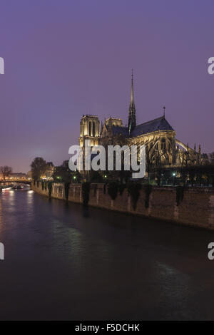 View of Notre Dame cathedral and the Seine River by dusk. Paris, France. Stock Photo