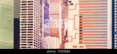 Retro stylized panoramic view of buildings in New York City, USA. Stock Photo