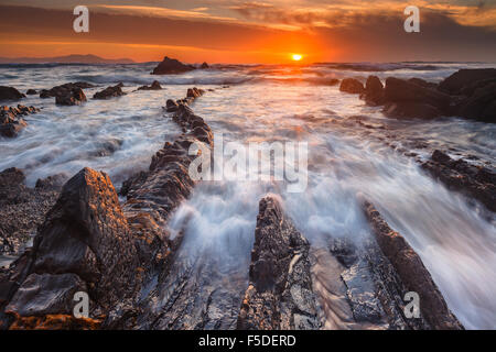 The wonderful Barrika Beach, in Vizcaya, Basque Country, Spain, by sunset. Stock Photo
