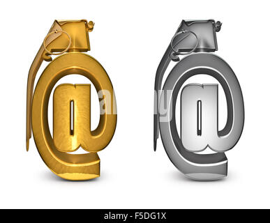 Email grenade in gold and silver / 3D render of email grenade Stock Photo