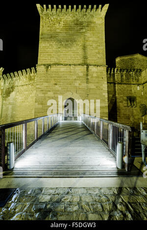 Juan Fernandez de Heredia fortified palace by night. Mora de Rubielos, Comarca of Gudar-Javalambre, Teruel, Aragon, Spain Stock Photo