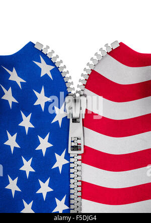 Zippered USA flag / 3D render of American flag split with zipper Stock Photo