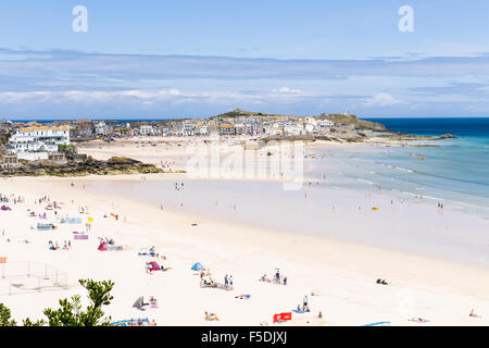 The town of St. Ives and its harbour seen on a clear summer's day Stock Photo