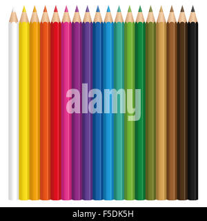 Colored pencil set with wood textured tips. Illustration over white background. Stock Photo