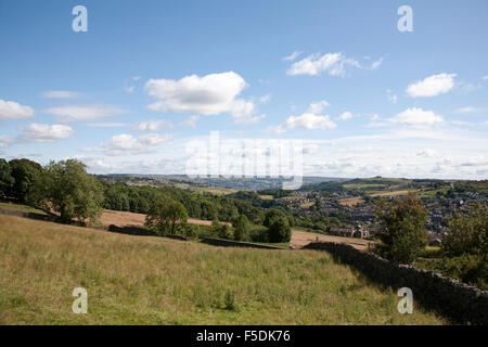 A view of Haworth  Brow Moor  and The Worth Valley from above Marsh Lane Haworth West Yorkshire England Stock Photo