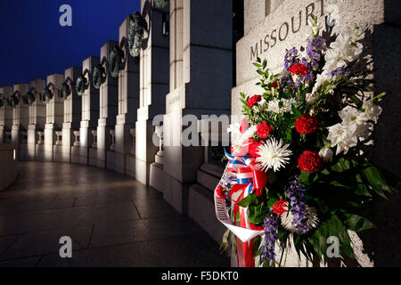 Flowers and World War II Memorial, Washington, District of Columbia USA Stock Photo