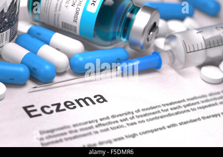 Eczema Diagnosis. Medical Concept. Composition of Medicaments. Stock Photo