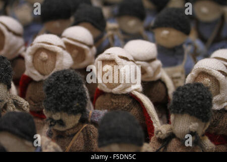 London, UK. 2nd Nov,  2015. 'Wool War One'  woolen army of dolls by French artist Delit Maille showcased at the Western Front 14 - 18 WTM stand at the World Travel market. The 600 dolls were first previewed at the Musee de la Piscine de Roubaix between 6 December 2014 and 12 April 2015 as part of the 'Adieu aux Armes' (Farewell to Arms) season dedicated to the Centenary of WW1. Credit:  david mbiyu/Alamy Live News Stock Photo