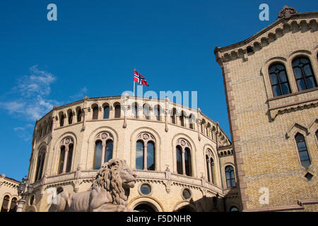 Norway, Oslo, Historic Parliament House aka Stortinget, The Storting building (Stortingsbygningen) is the seat of the Storting. Stock Photo