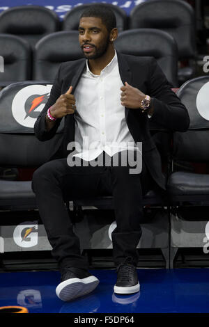 Philadelphia, Pennsylvania, USA. 2nd Nov, 2015. Cleveland Cavaliers guard Kyrie Irving (2) looks on during warm-ups prior to the NBA game between the Cleveland Cavaliers and the Philadelphia 76ers at the Wells Fargo Center in Philadelphia, Pennsylvania. Christopher Szagola/CSM/Alamy Live News Stock Photo