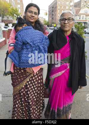 Three generations of East Indian family in Kensington, Brooklyn in New York, 2015. Stock Photo