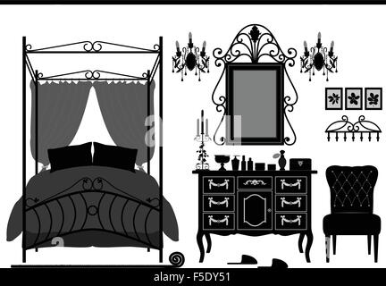 Royal Bedroom Room Old Antique Victorian Furniture Stock Vector