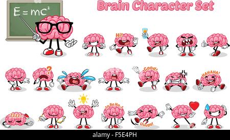 Set of Brain Cartoon Character Vector Illustration Stock Vector