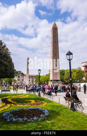 Obelisk of Theodosius (ancient Egyptian obelisk of Pharaoh Thutmose III) in the Hippodrome of Constantinople, Istanbul, Turkey Stock Photo