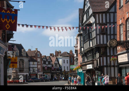 Junction of High Street and Church Street, Tewkesbury, Gloucestershire, England, United Kingdom, Europe Stock Photo