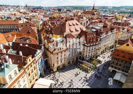High angle view of buildings in Old Town Square, UNESCO World Heritage Site, Prague, Czech Republic, Europe Stock Photo