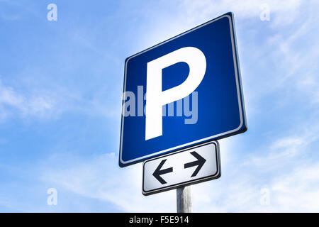 Free parking signal, for both street sides, with the empty sky in the background. Stock Photo