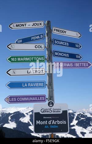 Skiing slope signs in Saint-Gervais les Bains, Haute-Savoie, France, Europe Stock Photo