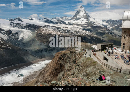 Gornegrat and Matterhorn, above Zermatt, Valais, Swiss Alps, Switzerland, Europe Stock Photo
