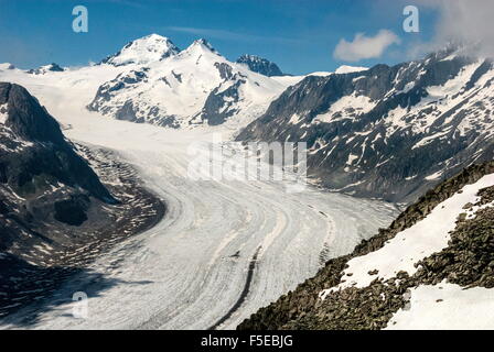 Aletsch Glacier and the Jungfrau, seen from Eggishorn, above Fiesch, Swiss Alps, Switzerland, Europe Stock Photo