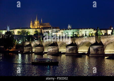 Prague Castle, Charles Bridge, River Vltava, Prague, Czech Republic Stock Photo