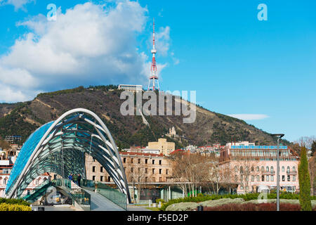 Bridge of Peace on Mtkvari River, Tbilisi, Georgia, Caucasus, Central Asia, Asia Stock Photo