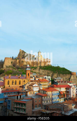 Old town and St. Nicholas church on top of Narikala Fortress, Tbilisi, Georgia, Caucasus, Central Asia, Asia Stock Photo